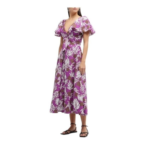 NWT TANYA TAYLOR Lonna Purple Tie Front Floral Poplin Midi Dress Size 20 Plus - Picture 5 of 16